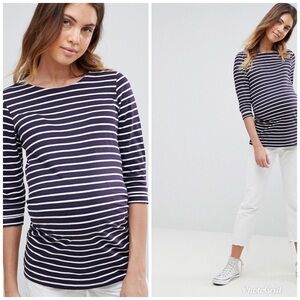 New Look Maternity Stripe 3/4 Sleeve Tee Blue 14